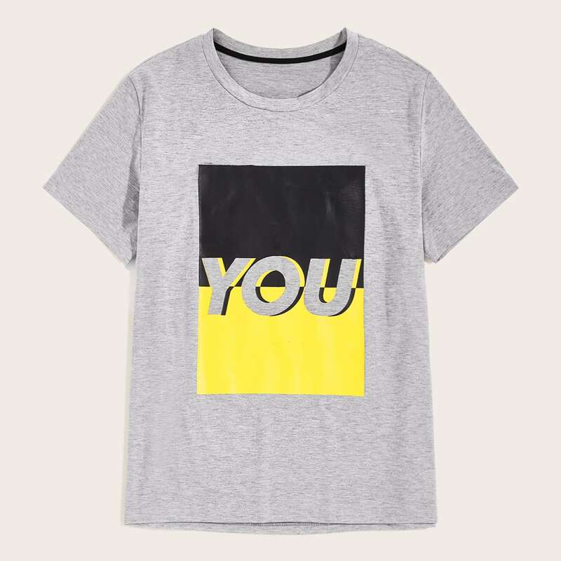 

Guys Contrast Panel Letter Graphic Tee, Grey