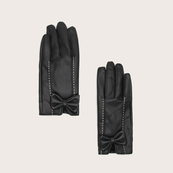 

Bow Knot Decor PU Leather Gloves, Black