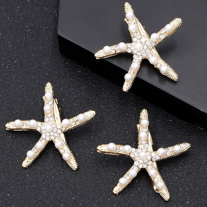 

3pcs Faux Pearl Starfish Shaped Hair Clips, Gold