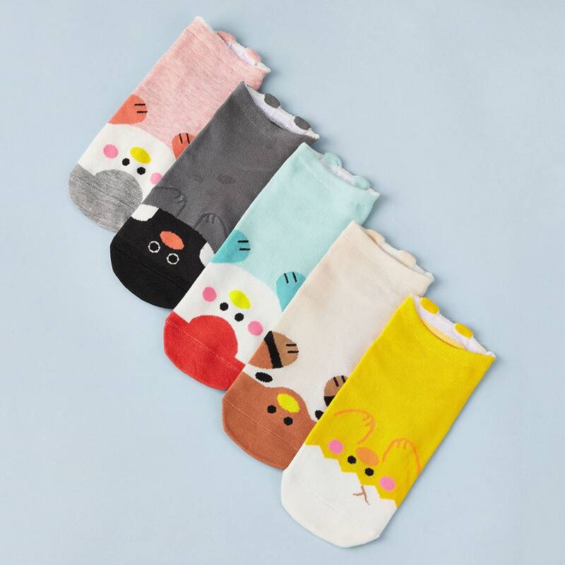 

5pairs Cartoon Graphic Socks, Multicolor