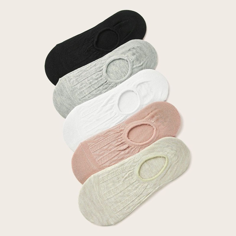 

5pairs Simple Solid Invisible Socks, Multicolor
