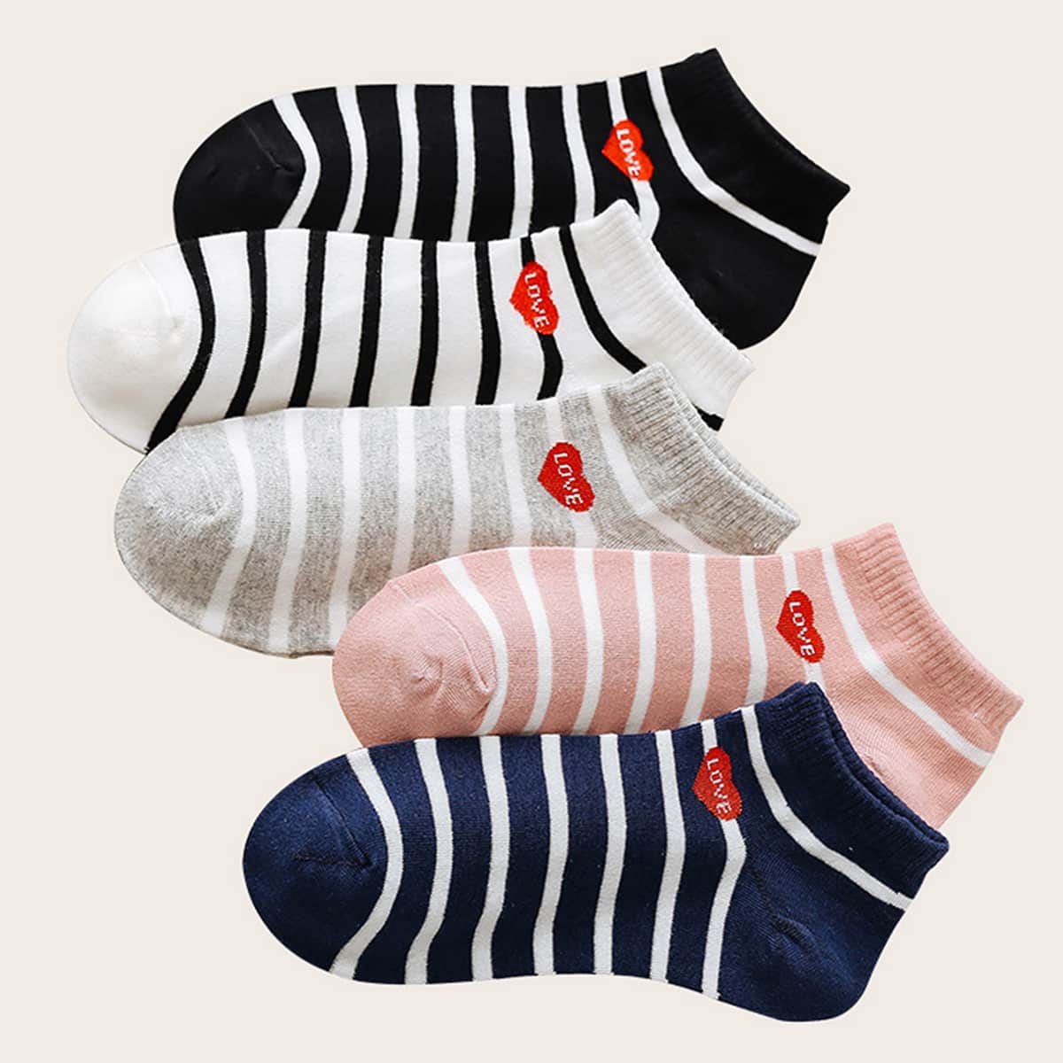 

5pairs Striped Pattern Socks, Multicolor