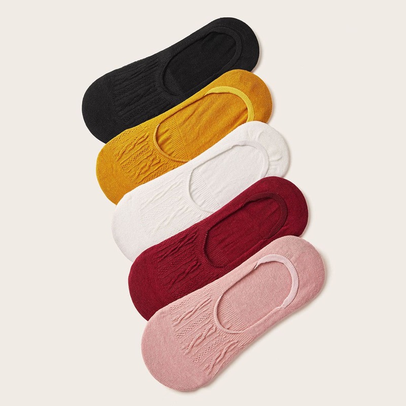 

5pairs Simple Solid Invisible Socks, Multicolor