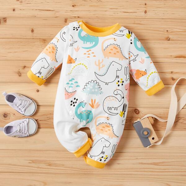 

Toddler Boys Contrast Binding Dinosaur Print Jumpsuit, Multicolor