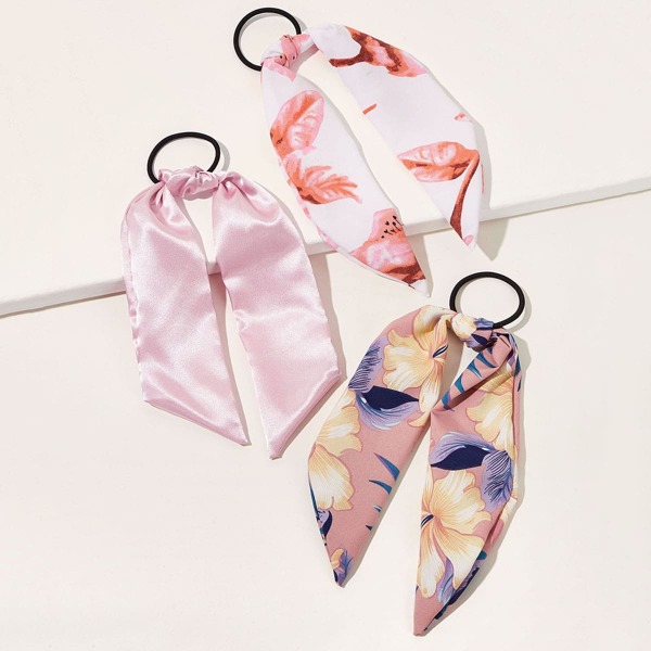 

3pcs Flower Pattern Scrunchies Scarf, Multicolor