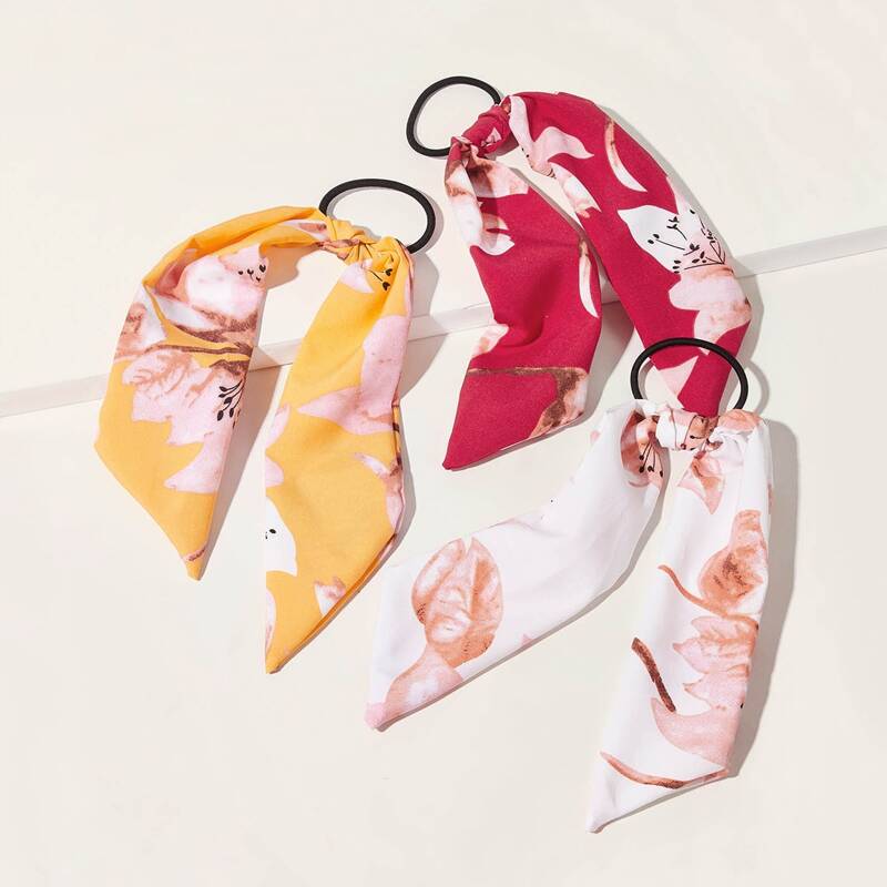 

3pcs Flower Pattern Scrunchie Scarf, Multicolor