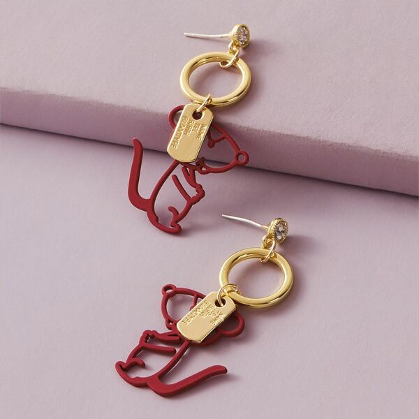 

1pair Ring Decor Dog Drop Earrings, Multicolor