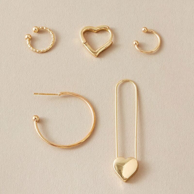 

5pcs Heart Decor Earrings, Gold