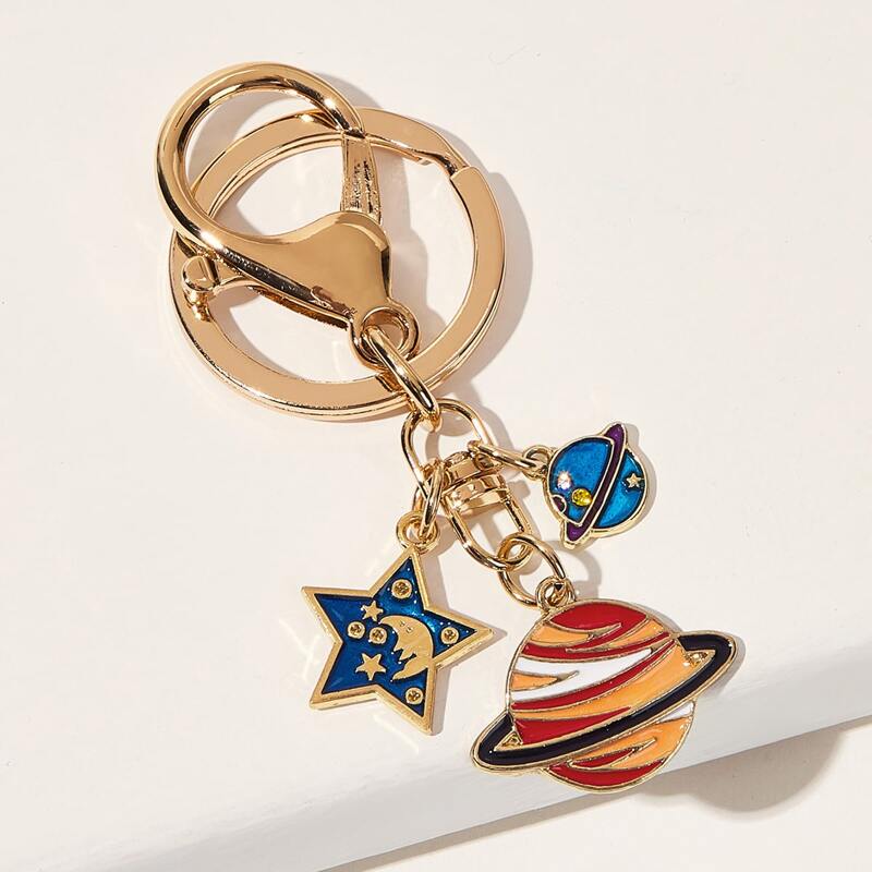 

Planet & Star Charm Keychain, Multicolor
