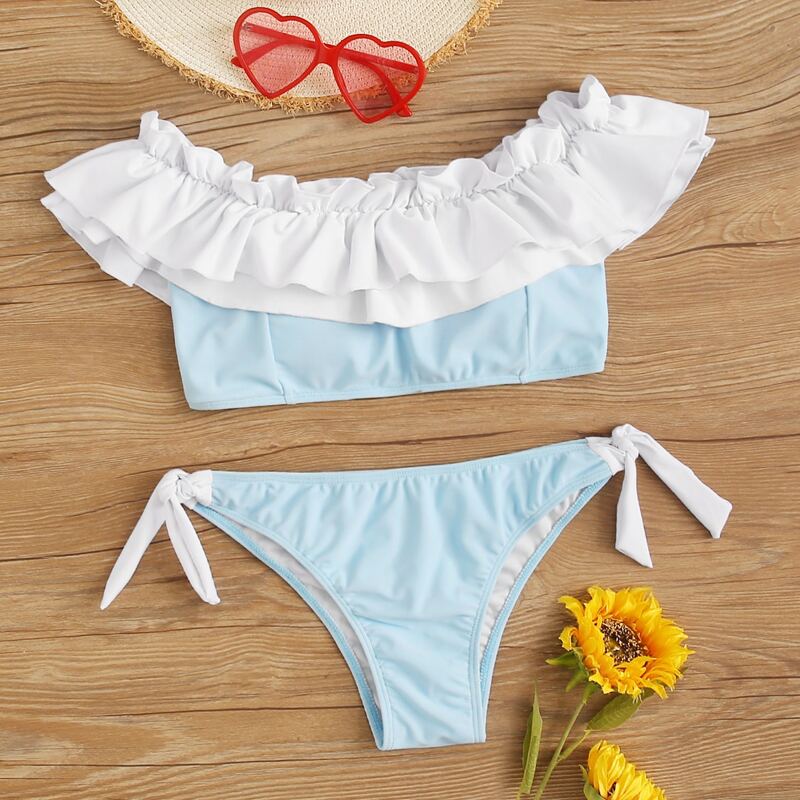 

Tiered Layer Top With Tie Side Bikini Set, Blue