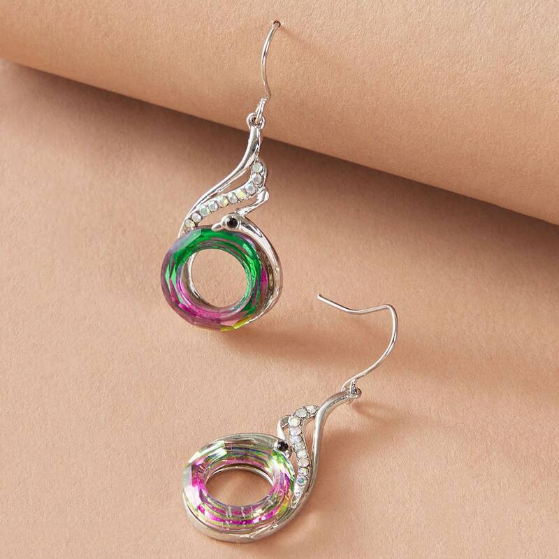 

1pair Gradient Peacock Drop Earrings, Multicolor