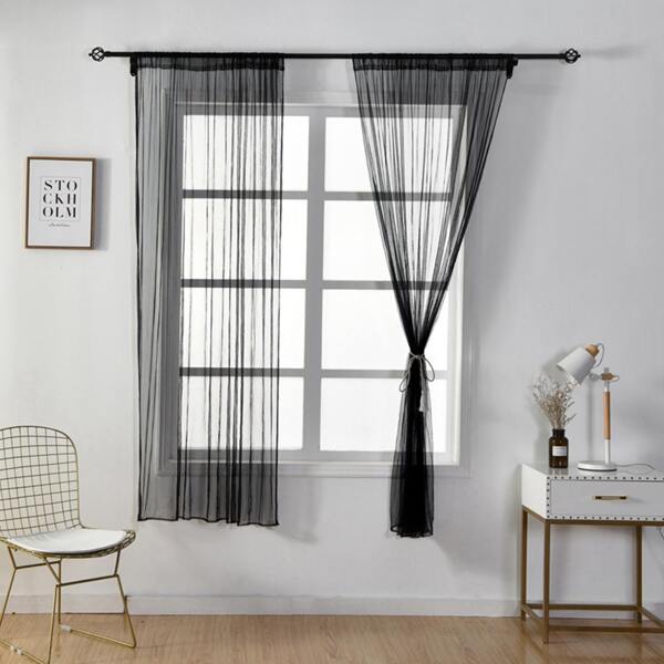 

1pc Solid Sheer Curtain, Black