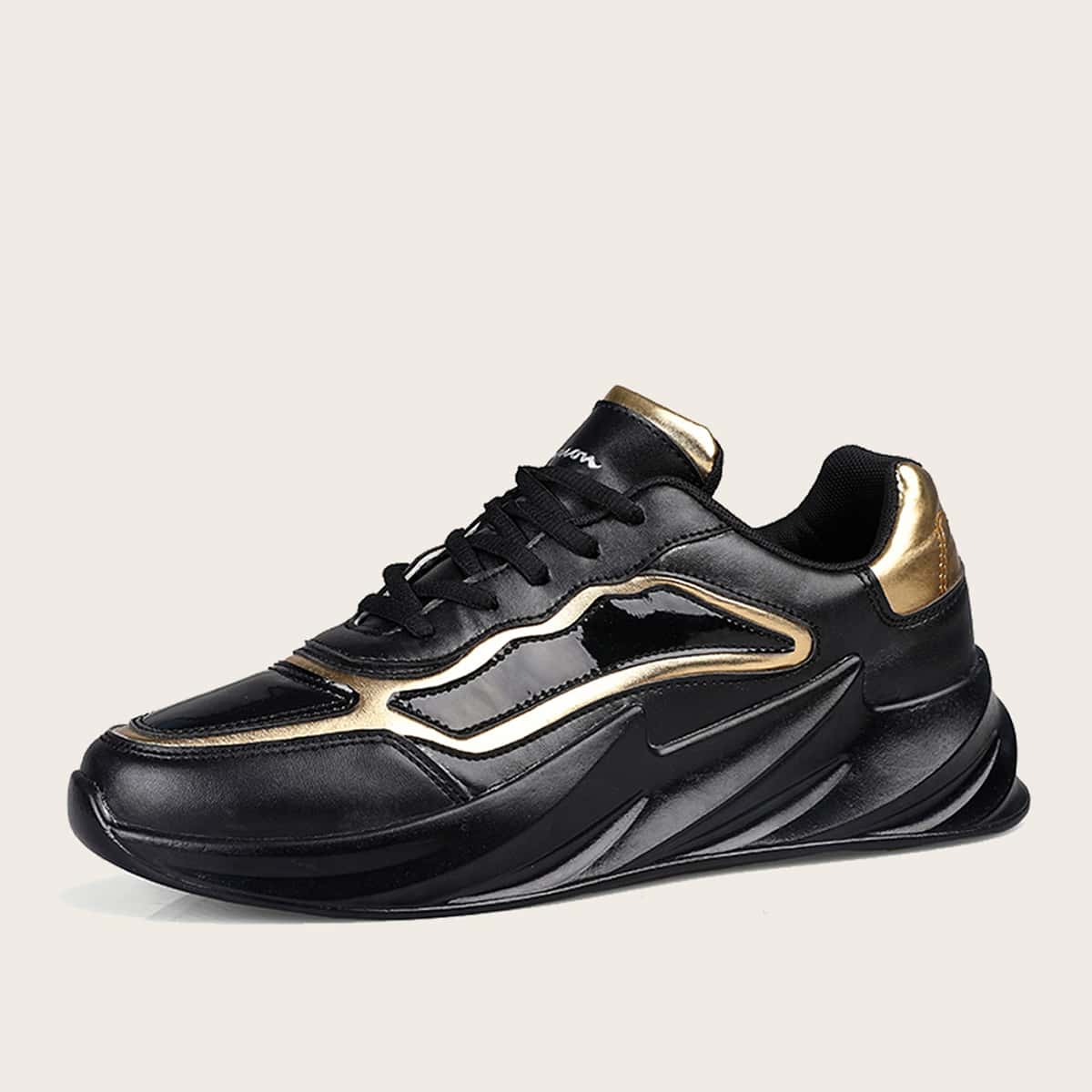 

Guys Metallic Detail Lace-up Front Chunky Sneakers, Black