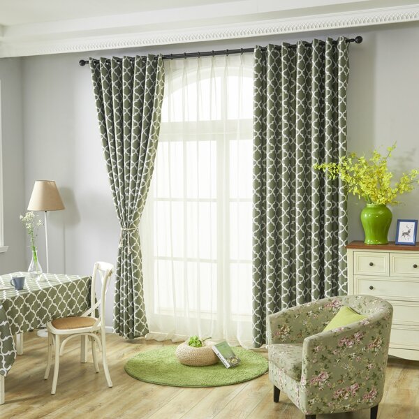 

1pc Geometric Pattern Blackout Curtain, Green