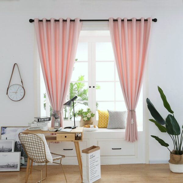 

1pc Solid Eyelet Curtain, Pink