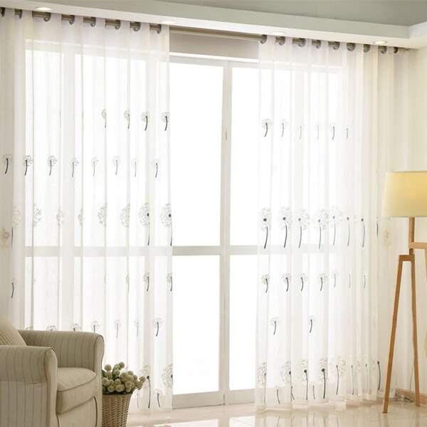 

1pc Dandelion Embroidered Sheer Curtain, White