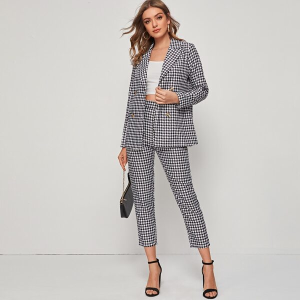 

Houndstooth Print Button Through Blazer & Tailored Pants, Black and white
