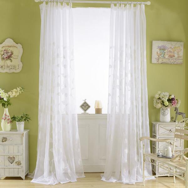 

1pc Leaf Print Sheer Curtain, White