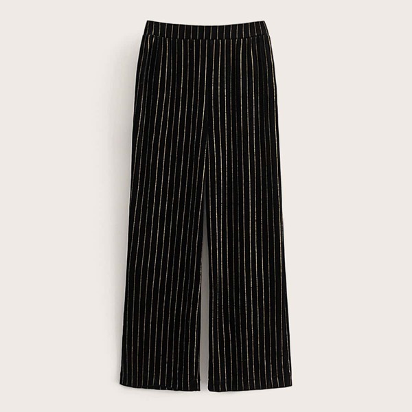 

Wide Leg Pinstripe Velvet Pants, Black