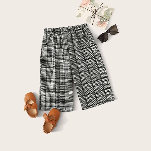 

Широкие брюки в клетку из смешанной ткани для девочек, Чёрнобелые