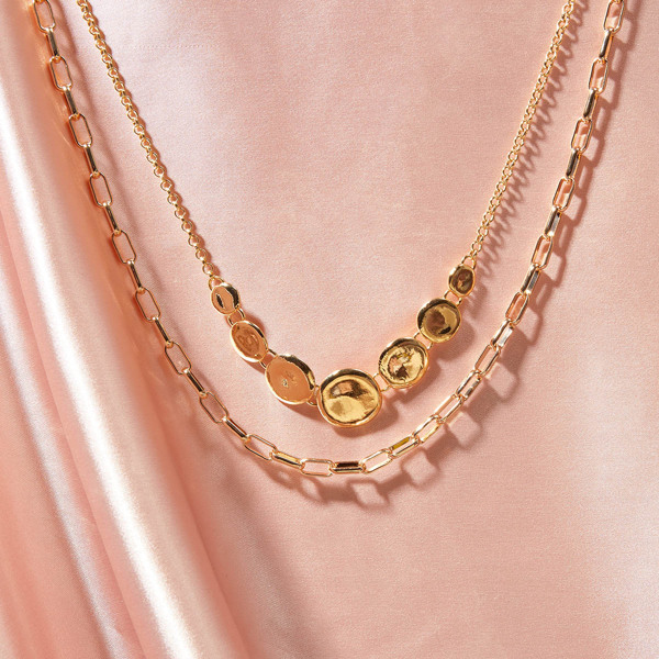 

2pcs Coin Decor Layered Chain Necklace, Gold