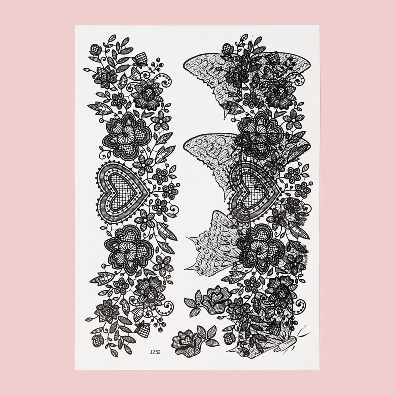 

Flower & Heart Pattern Tattoo, Black