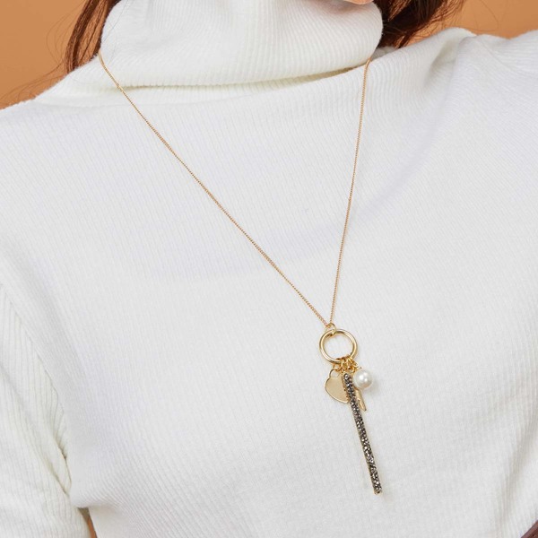 

1pc Key & Heart Charm Necklace, Gold