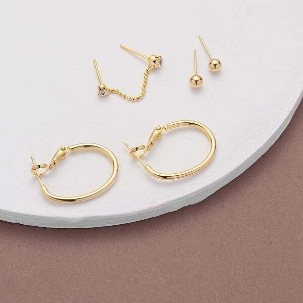 

Set Of Five Hoop And Stud Connector Earrings, Gold