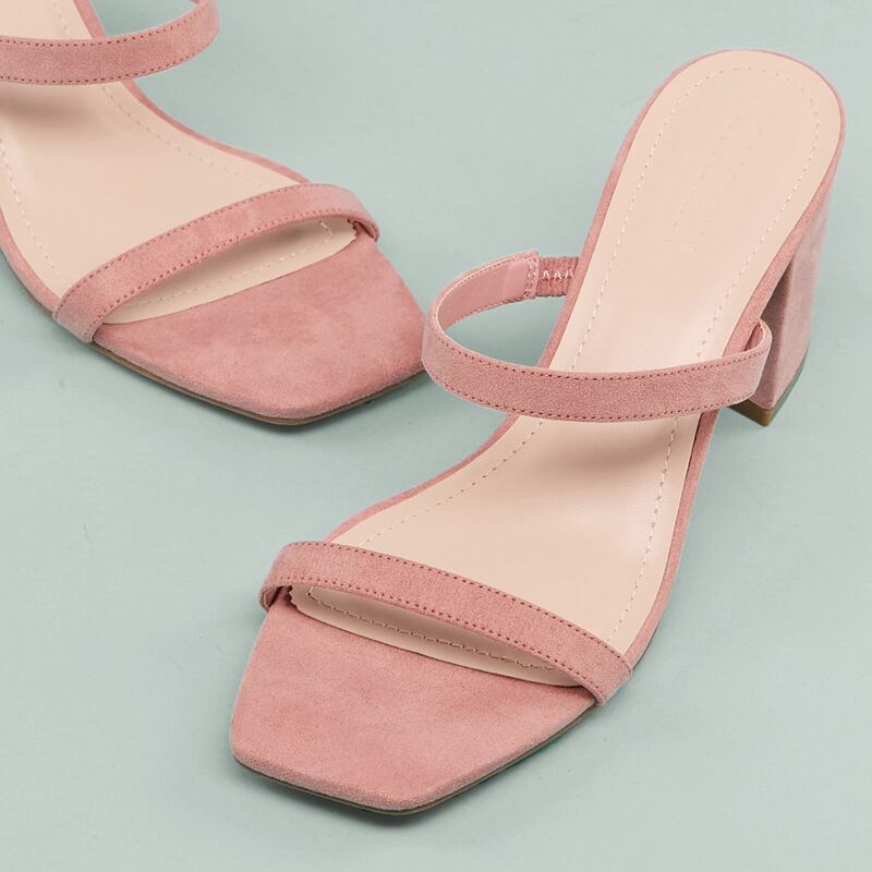 

Vegan Leather Double Band Block Heels, Pink