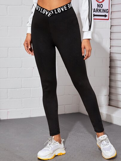 Letter Graphic Elastic Waist Leggings