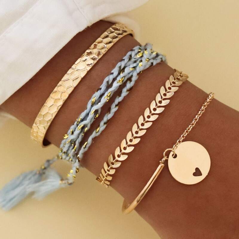 

4pcs Leaf Shaped Braided Bracelet, Gold