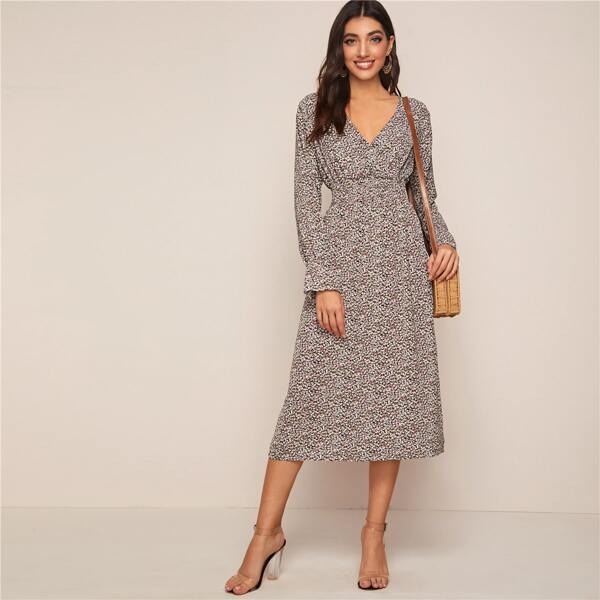 

Ditsy Floral Print Flounce Sleeve Dress, Multicolor