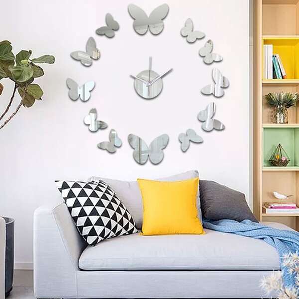 

1pc Butterfly Mirror Surface Wall Clock, Multicolor