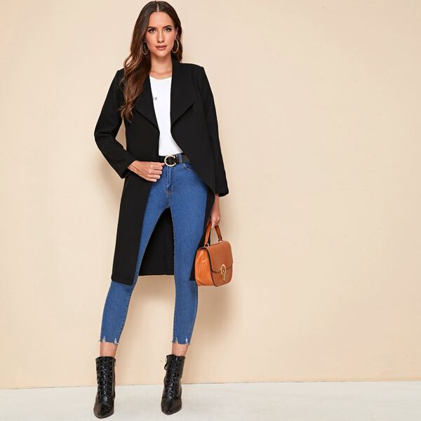 

Open Front Collared Coat, Black