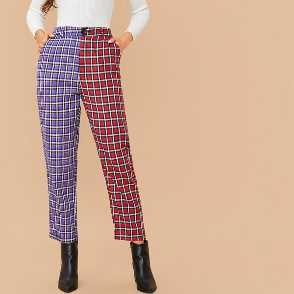 

Slant Pocket Colorblock Plaid Pants, Multicolor