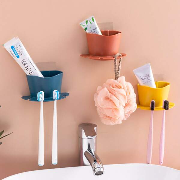

1pc Suction Cup Toothbrush & Toothpaste Holder, Multicolor