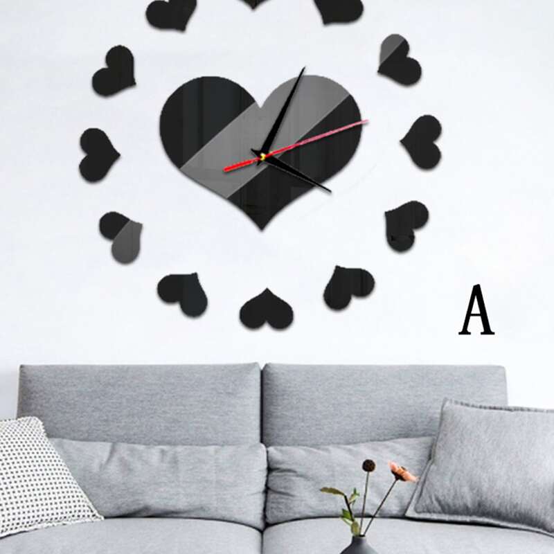 

1pc Heart Mirror Surface Wall Clock, Multicolor
