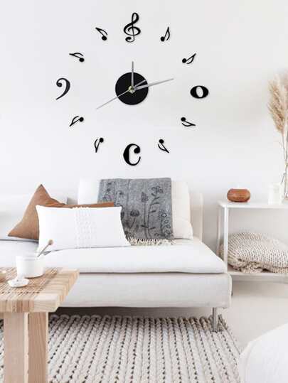 1pc Music Note Mirror Surface Wall Clock