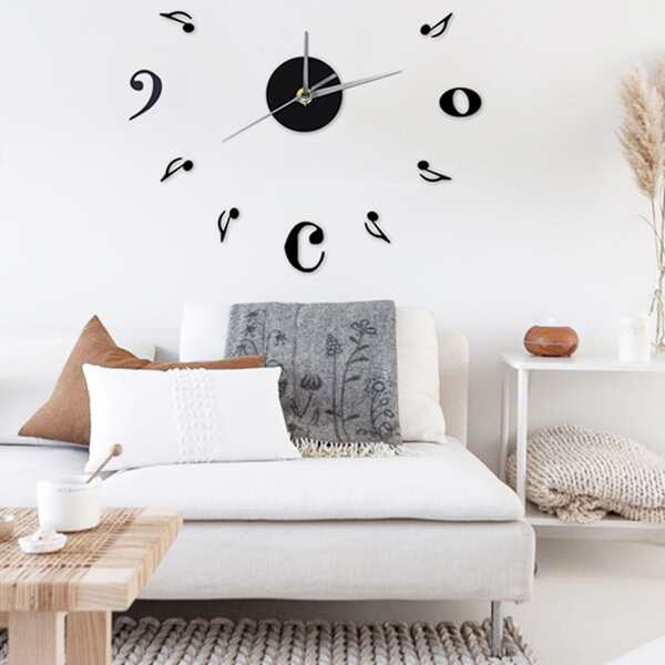

1pc Music Note Mirror Surface Wall Clock, Multicolor