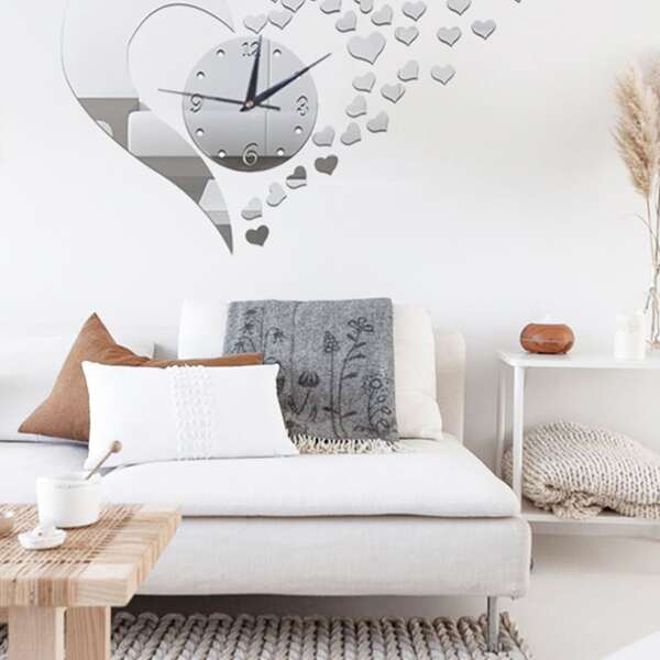 

1pc Heart Mirror Surface Wall Clock, Multicolor