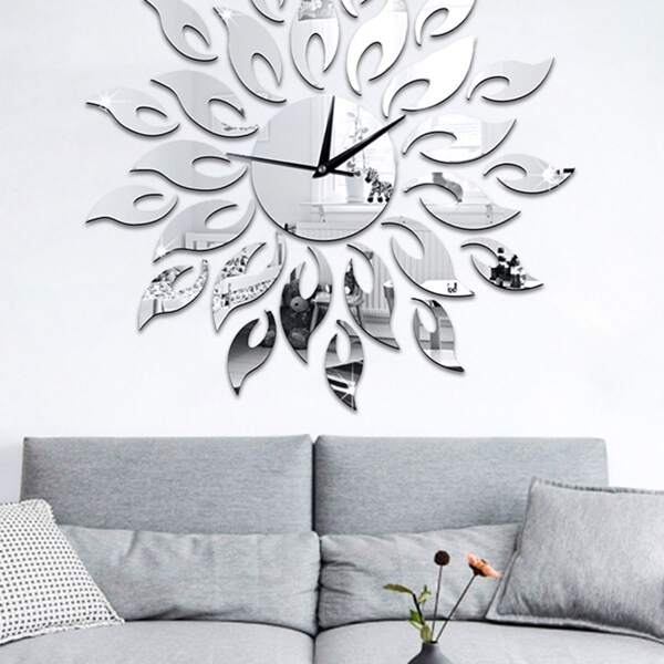 

1pc Flower Design Mirror Surface Wall Clock, Multicolor