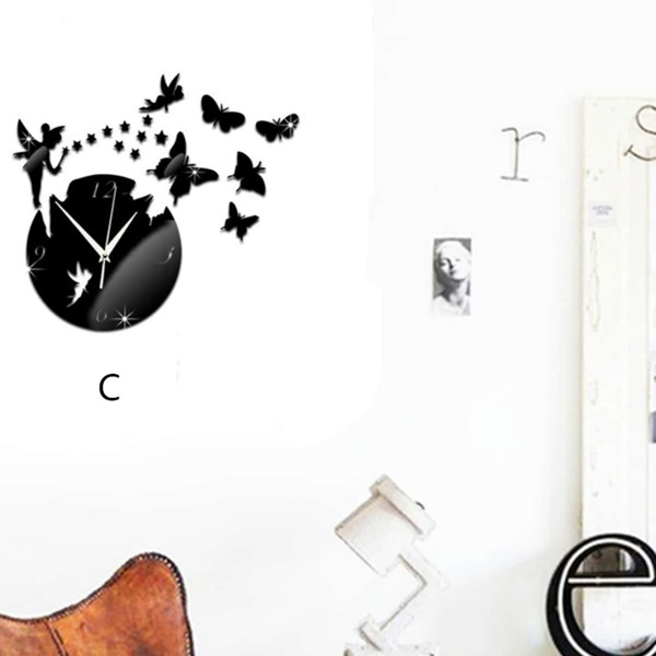 

1pc Butterfly Decor Mirror Surface Wall Clock, Multicolor