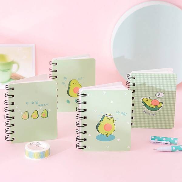 

1pack Random Cartoon Avocado Print Cover Spiral Notebook