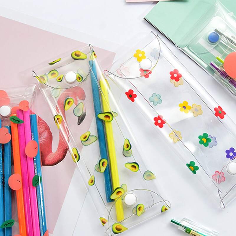 

1pc Fruit & Flower Print Transparent Pencil Case