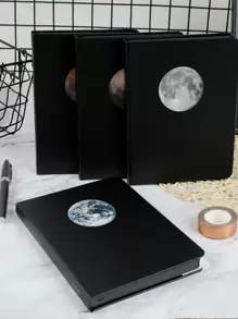 Cuaderno de cubierta con estampado de luna al azar 1 paquete - Negro - Ver 1