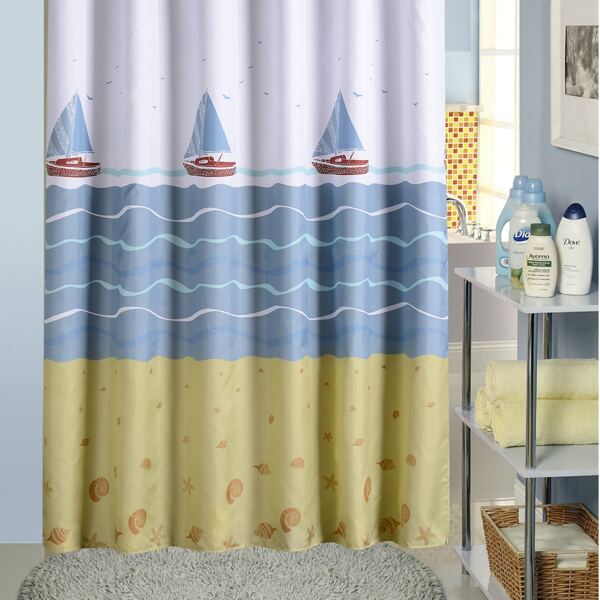 

Sailboat Print Waterproof Shower Curtain With 12pcs Hook, Multicolor