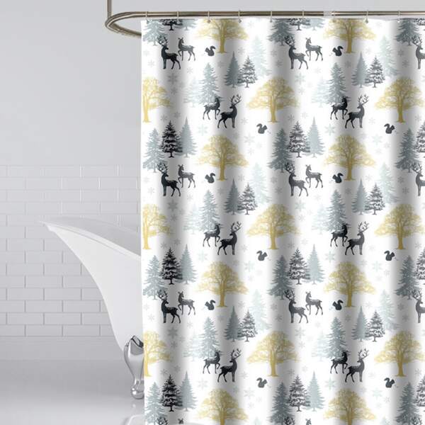 

1pc Forest & Butterfly Print Waterproof Shower Curtain, Multicolor