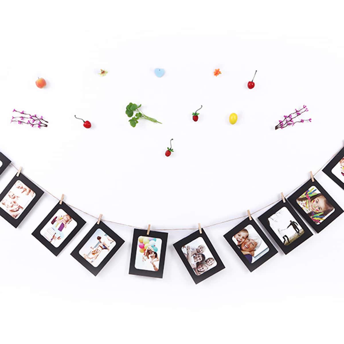 

10pcs Paper Photo Frame & 10pcs Wooden Clip & 1pc Hemp Rope