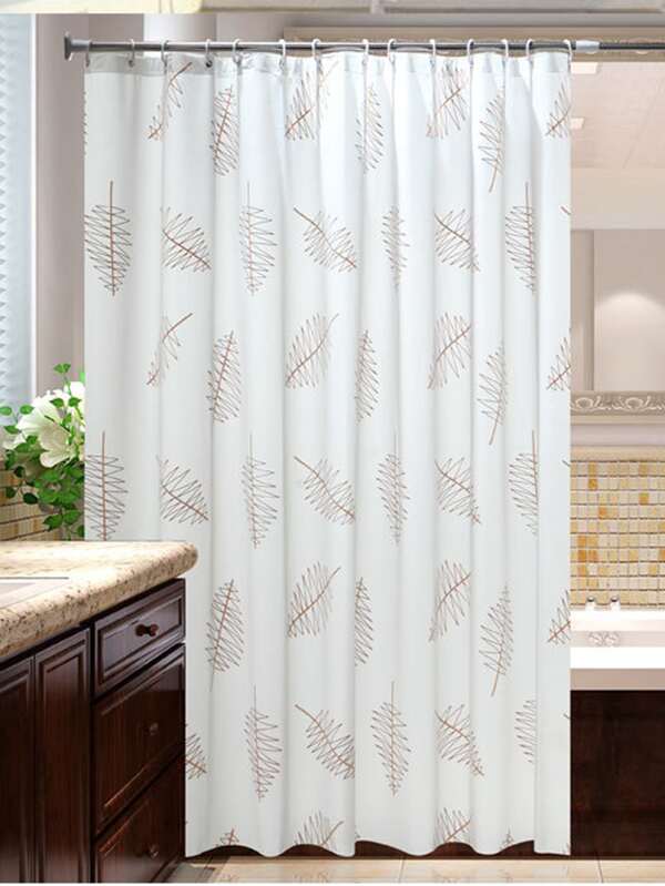 Leaf Print Shower Curtain With 13pcs Hook Shein In