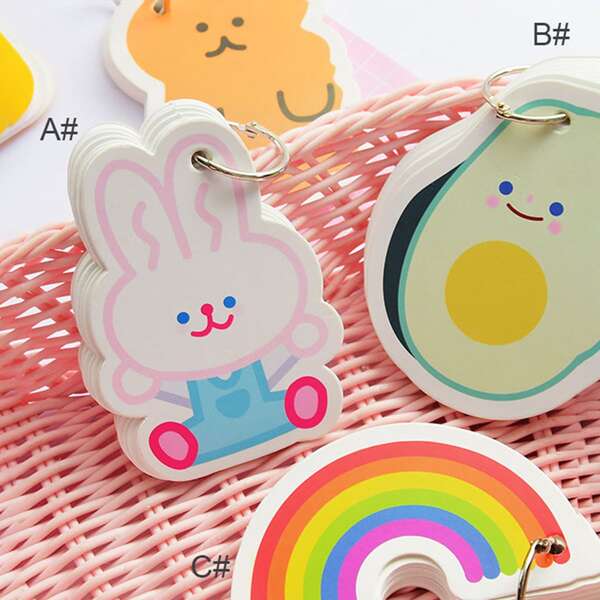 

1pack Portable Cute Cartoon Shaped Ring Memo Card